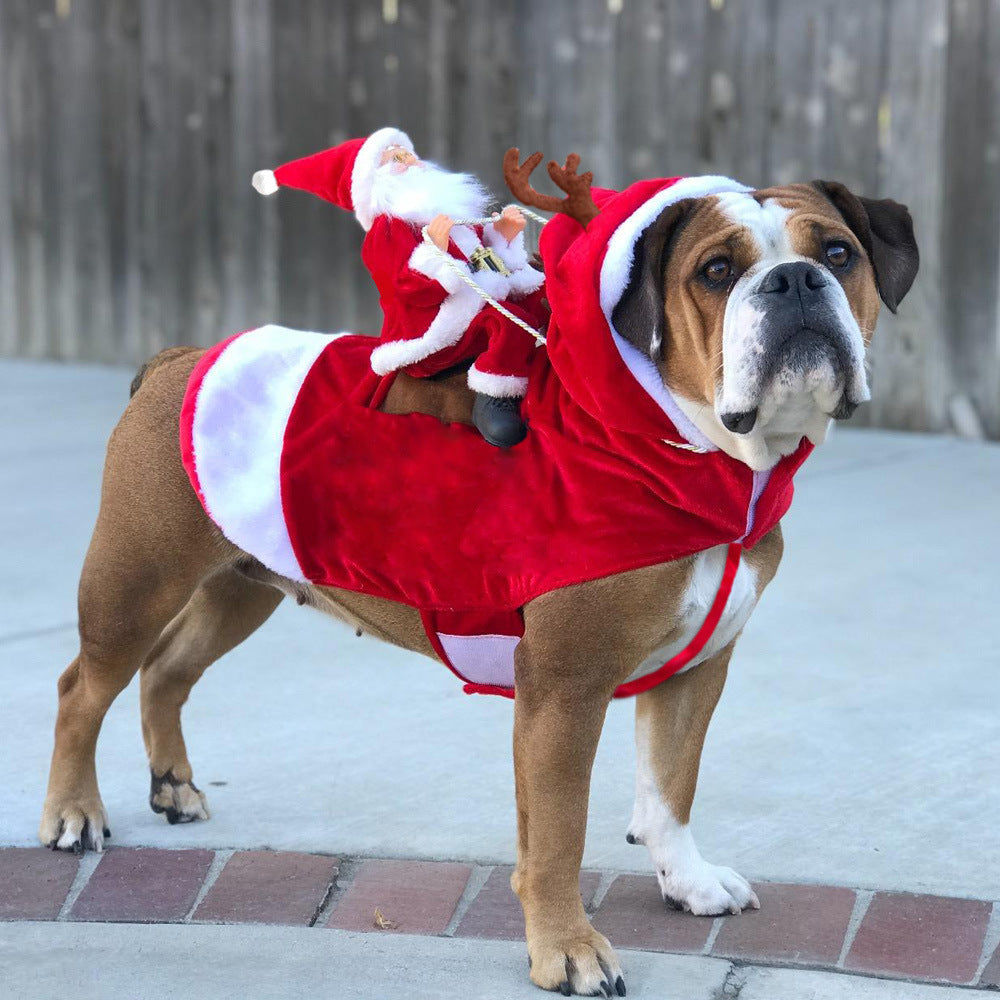 Dog Christmas Clothes Santa Claus Riding Deer